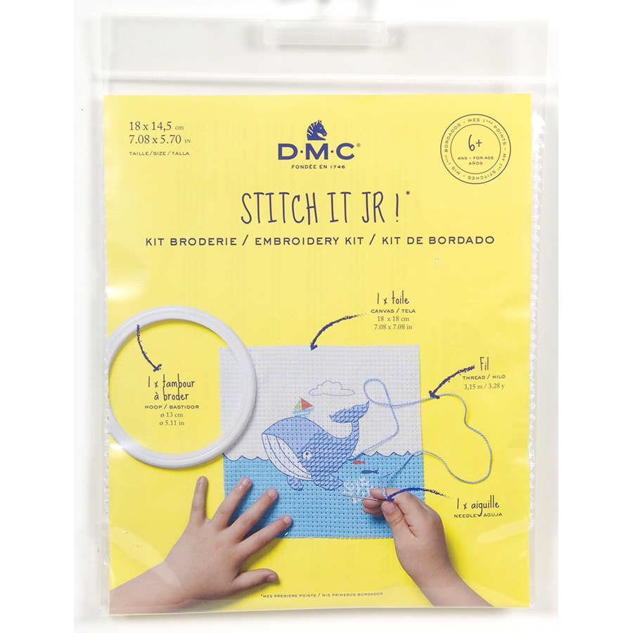 Kit di ricamo a punto croce per bambini con tamburo - La balena - DMC