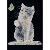 kit ricamo a punto croce - Dutch Stitch Brothers - Gatto con farfalla - Aïda noire