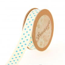 Nastro di cotone su una bobina - Bowtique - Nastro di cotone a pois blu - 15 mm x 5 m