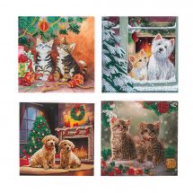 Carta con ricamo a diamante - Crystal Art D.I.Y - Gattini e cuccioli di Natale